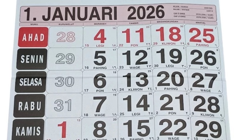 Kalender 2026 Lengkap dengan Tanggal Merah, Ada 17 Hari Libur dan 8 Cuti Bersama