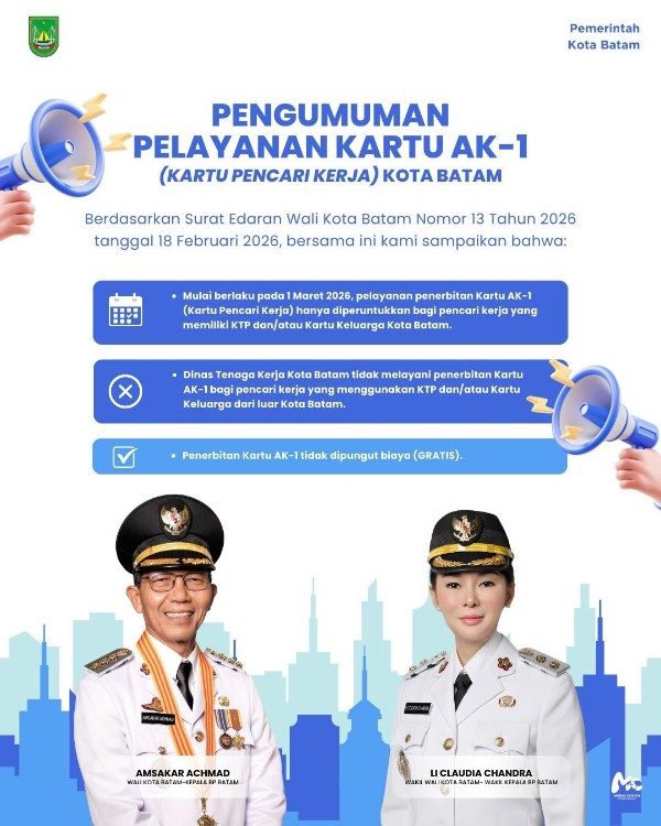 Layanan Kartu Pencari Kerja Hanya untuk Warga Ber-KTP Batam, Berlaku Mulai 1 Maret 2026