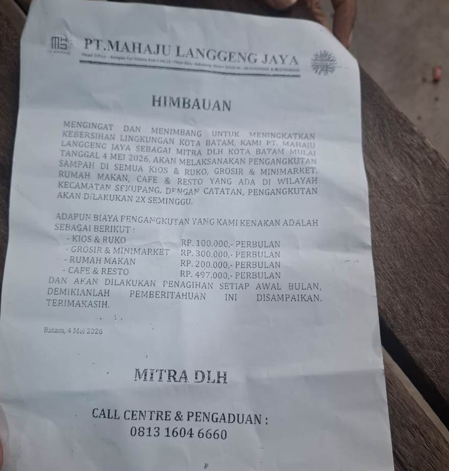 DLH Batam Bantah Klaim PT Mahaju Sebagai Mitra Angkut Sampah dan Patok Biaya Rp497 Ribu