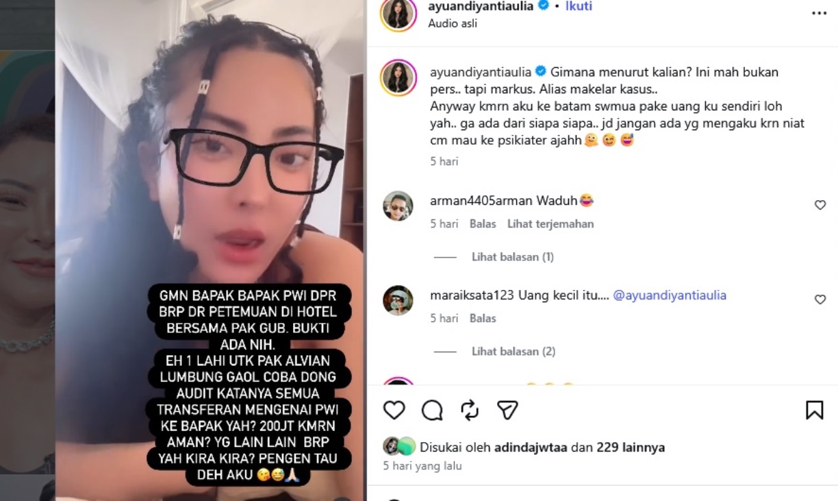 Cuitan Ayu Aulia Seret PWI Kepri, Singgung Aliran Uang Ratusan Juta